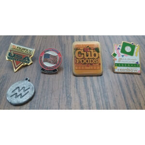 Lot Of 4 Advertising Pins And One Aquarius Pendent